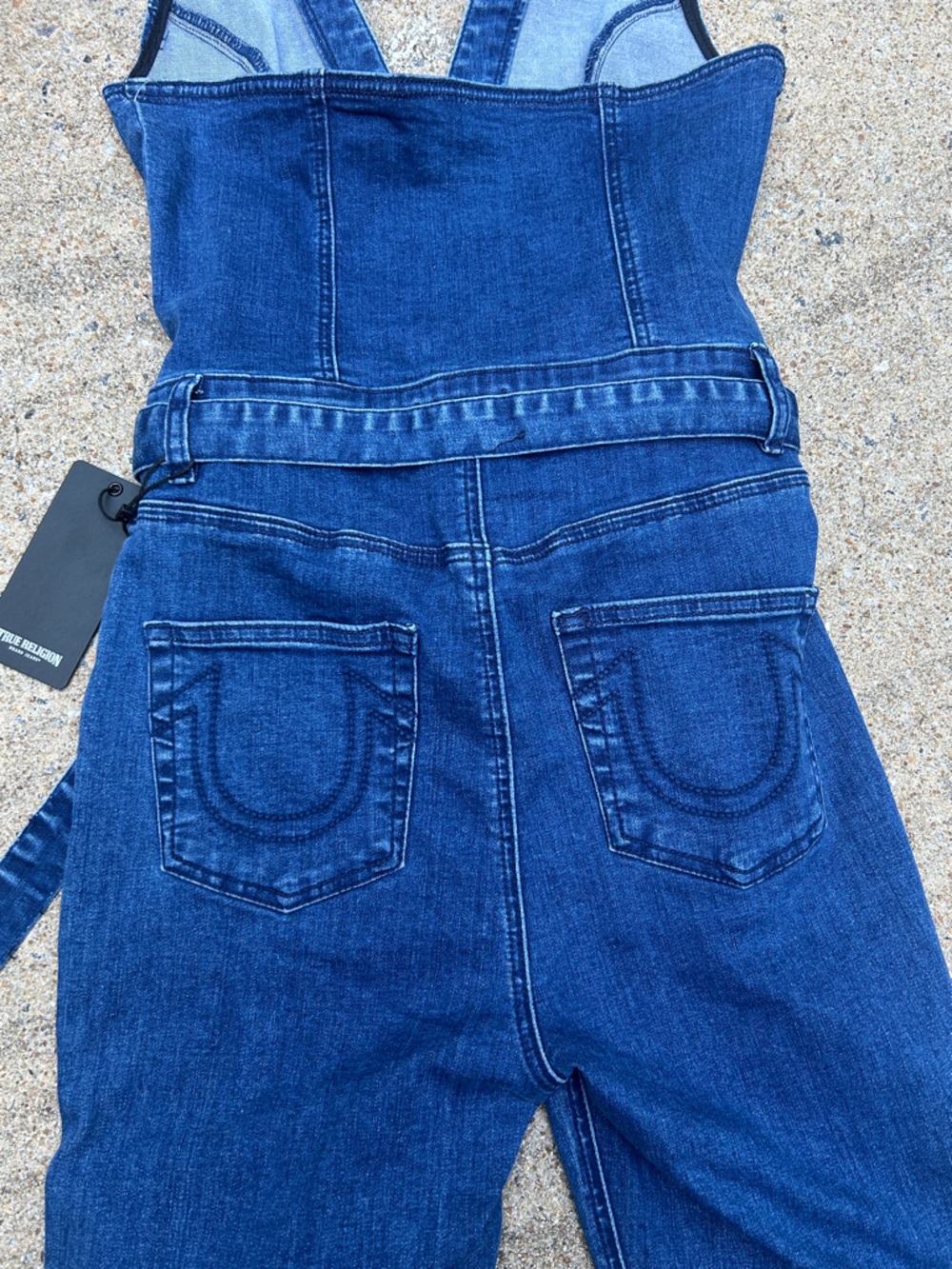 NWT True Religion Dark Blue Denim Halter Jumpsuit with Tie Waist - Picture 7 of 13